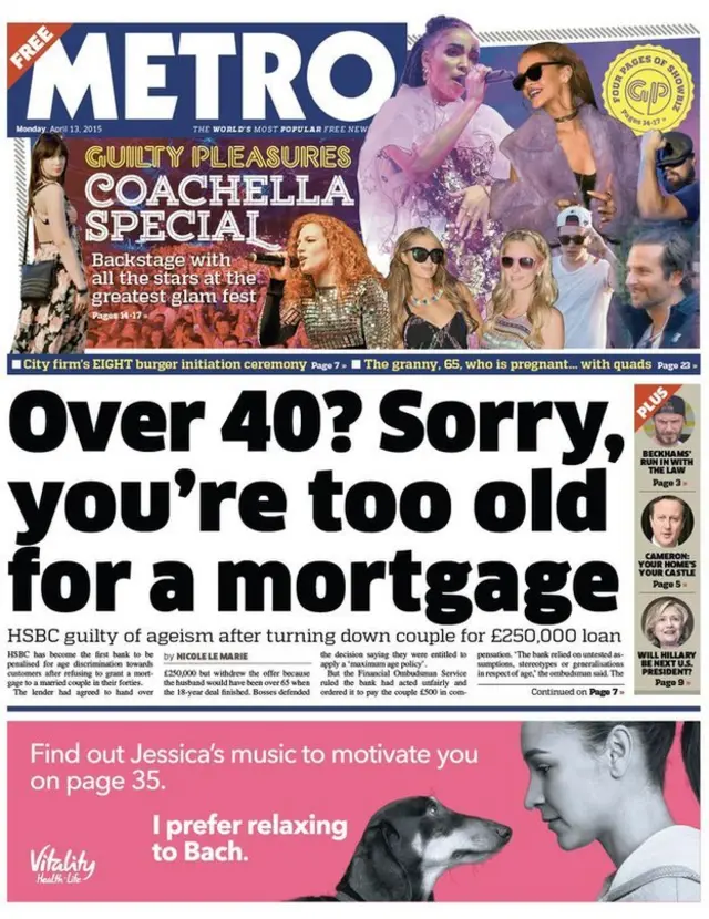 Metro front page