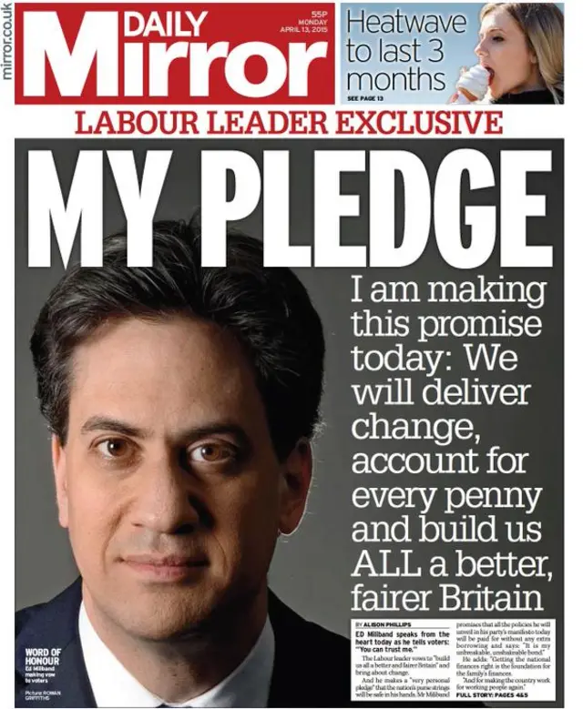 Daily Mirror front page, 13/4/15