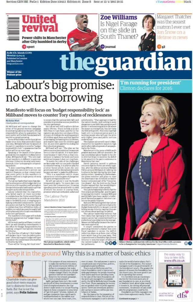 Guardian front page, 13/4/15