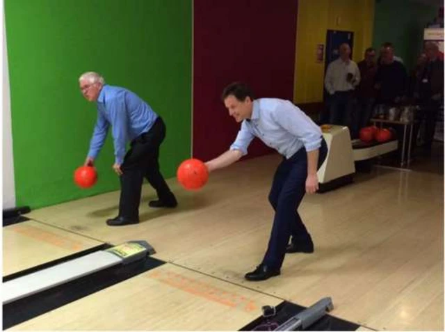 Nick Clegg goes bowling