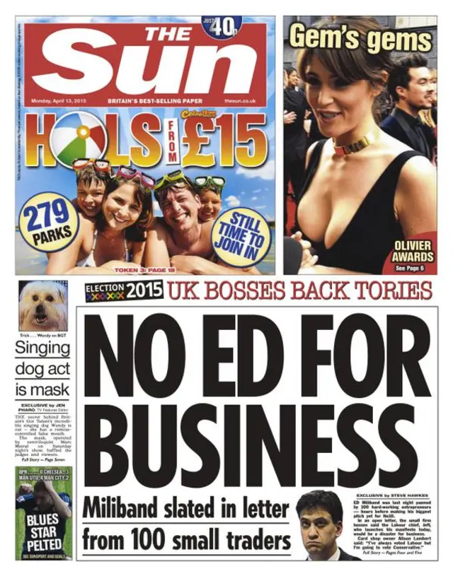 The Sun front page, 13/4/15