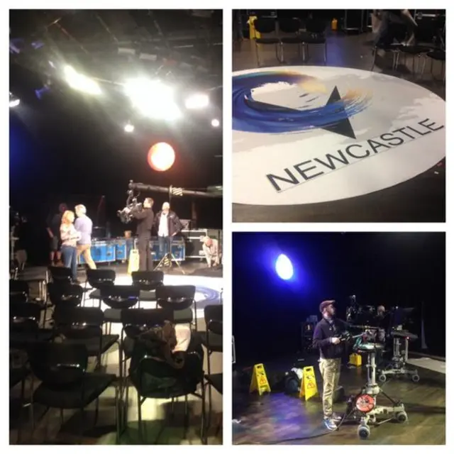 Montage of photographs showing the Victoria Derbyshire election debate set