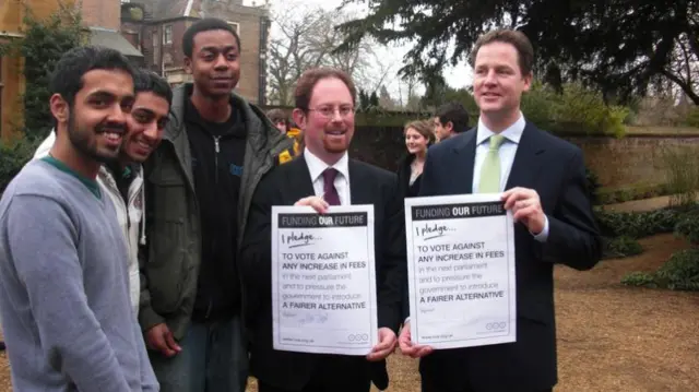 Nick Clegg making his tuition fees pledge in 2010