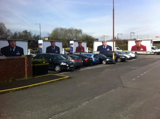 Conservative vans parked outside Labour launch