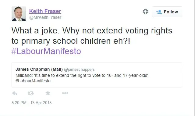 Tweet by Keith Fraser, UKIP candidate