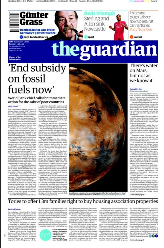 Guardian front page