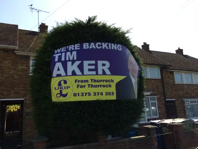 A hedge in the front garden of a UKIP supporter in Essex - 15 April 2015