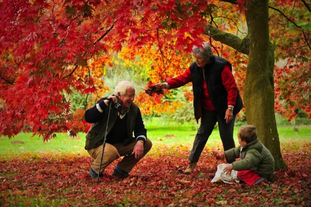 Grandparents playing with boy