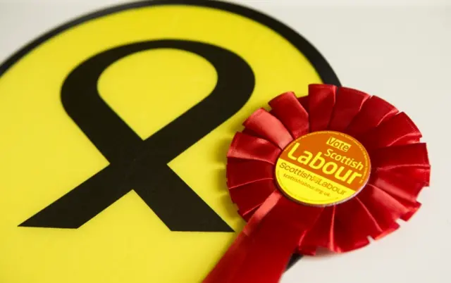 SNP logo and Labour rosette