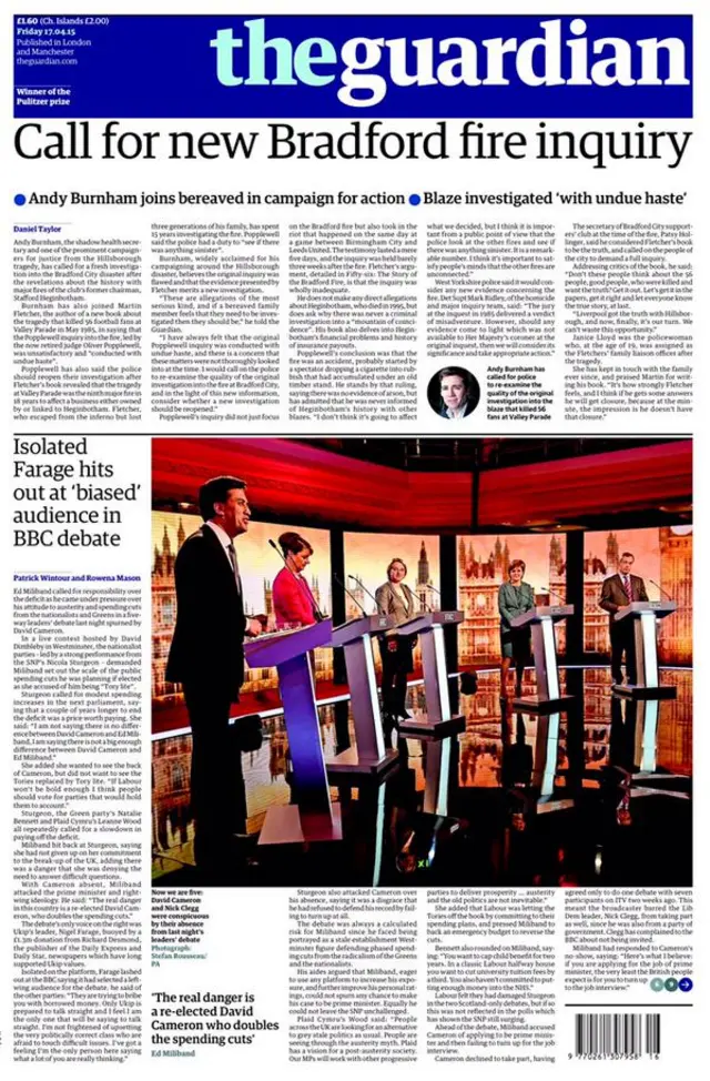 Guardian front page, 17/4/15