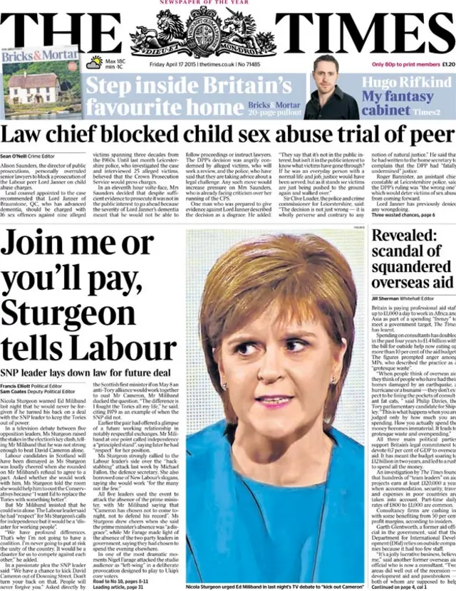 The Times front page, 17/4/15