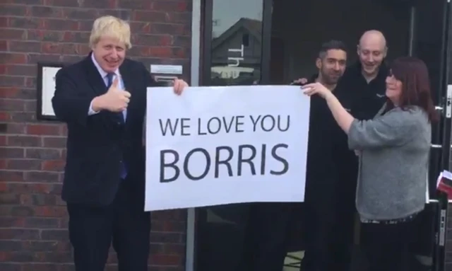 Boris Johnson meets workers at a sign company in West Acton, London - 17 April 2015