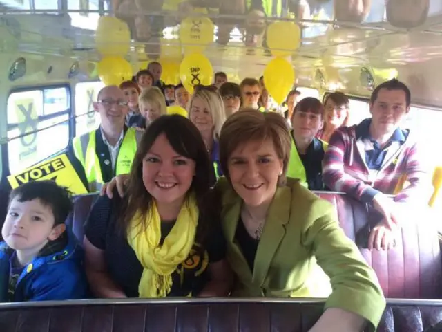 Nicola Sturgeon with SNP supporters on the way to a campaign event - 18 April 2015