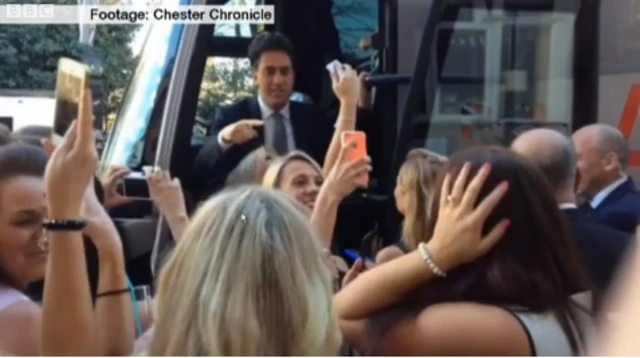 Ed Miliband meets a hen party in Chester