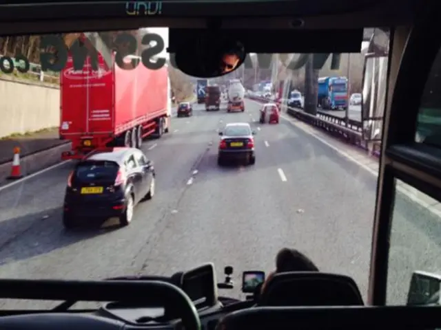 Shot of motorway from Labour's campaign bus