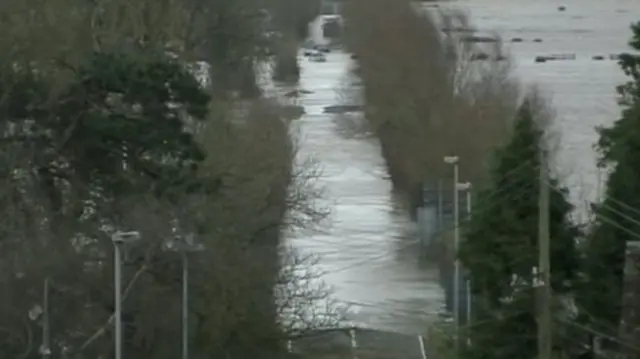 Flooded road in Somerset