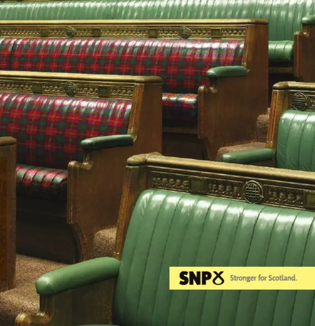 SNP manifesto showing tartan Commons seats