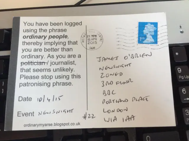 A postcard to James O'Brien from a viewer