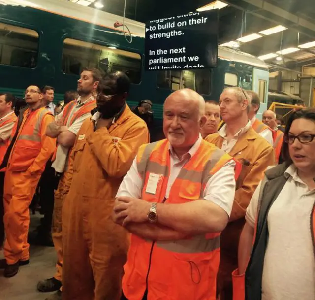 Workers listen to David Cameron in Crewe - 20 April 2015