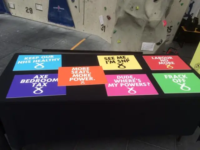 A series of placards available at the SNP manifesto launch - 20 April 2015