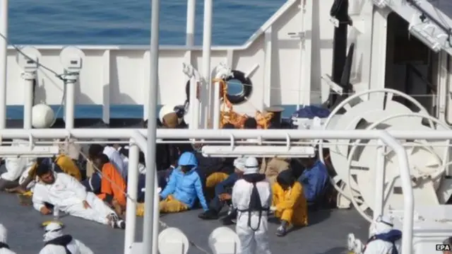 Migrants were rescued from a vessel that went down off Libya on Sunday