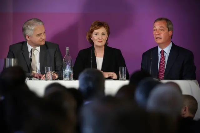 Patrick O'Flynn, Suzanne Evans and Nigel Farage