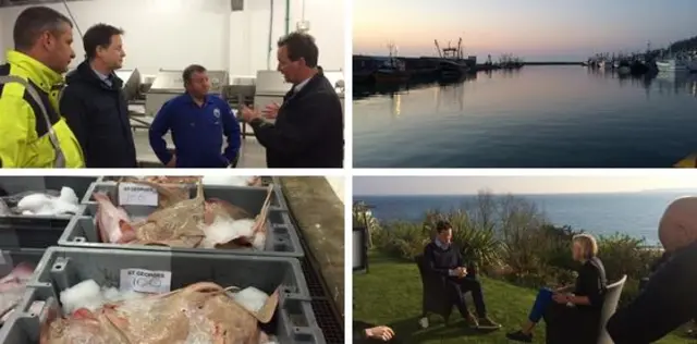 Nick Clegg talking to fishermen at local market