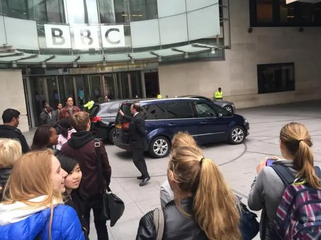 Cars parked outside the BBC's New Broadcasting House - 22 April 2015