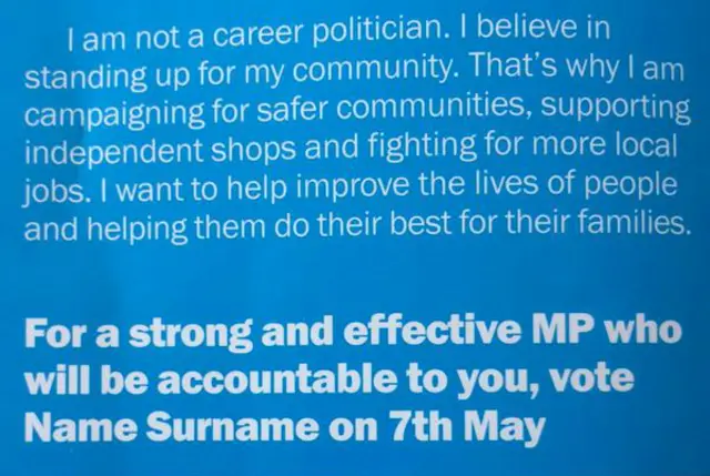 A badly thought-through leaflet for a Tory candidate in east London - 22 April 2015