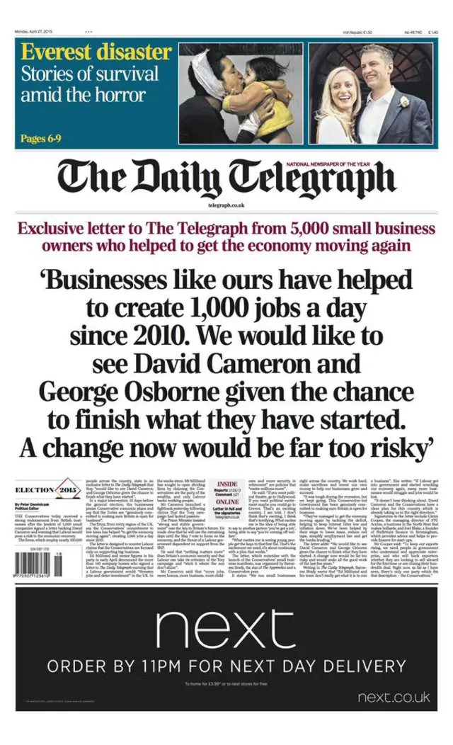 Telegraph front page