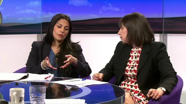 Priti Patel and Beth Rigby