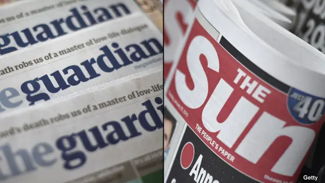 The Guardian and The Sun newspapers