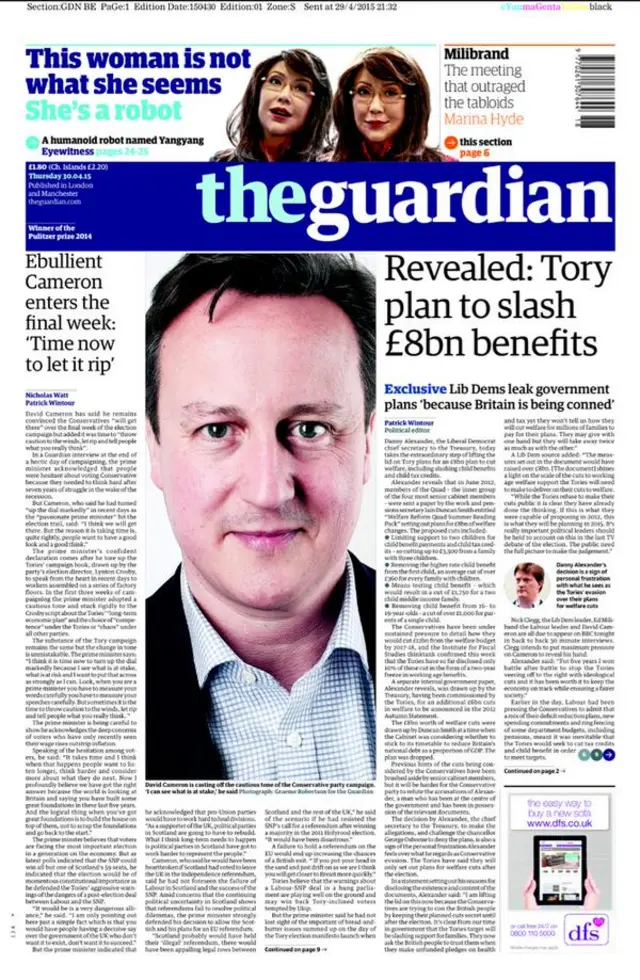 Guardian front page