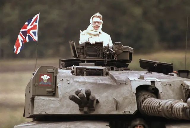 Margaret Thatcher in a tank