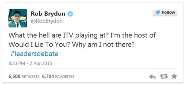 Screengrab of Rob Brydon tweet