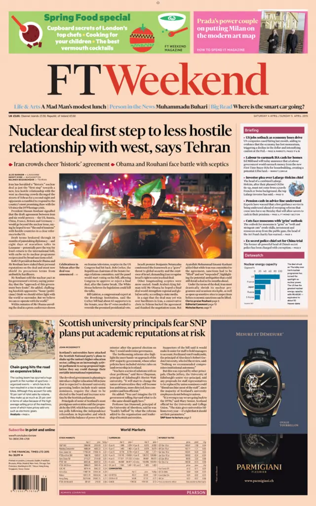 Financial Times front page, 4/4/15