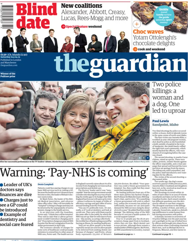 Guardian front page, 4/4/15