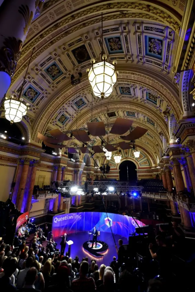 David Cameron on stage at Leeds Town Hall