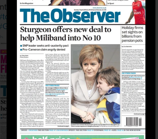 Tomorrow's Observer front page