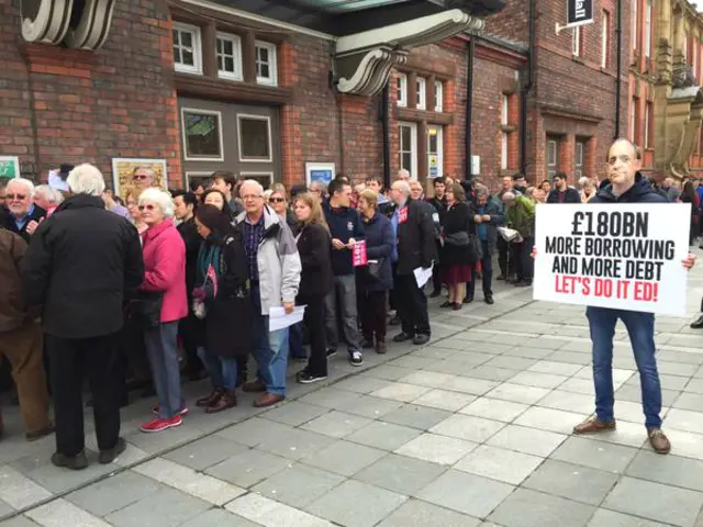 Labour supporters queue for an Ed Miliband event in Warrington - 4 April 2015