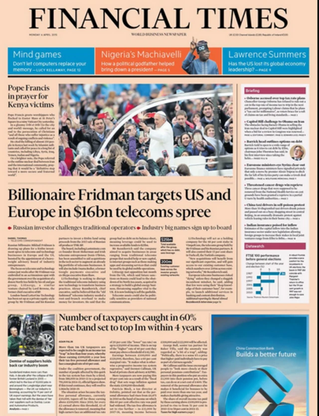 Tomorrow's FT front page