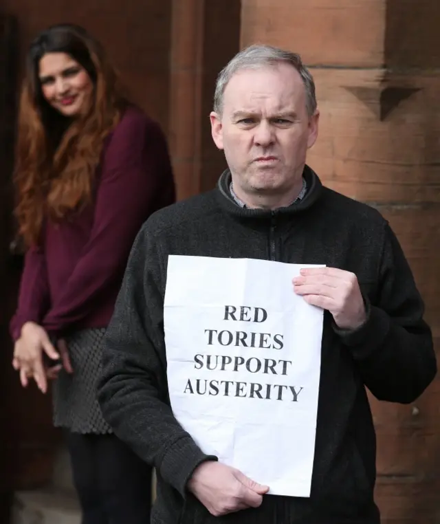 Protester Sean Clerkin at Jim Murphy event in Neilston