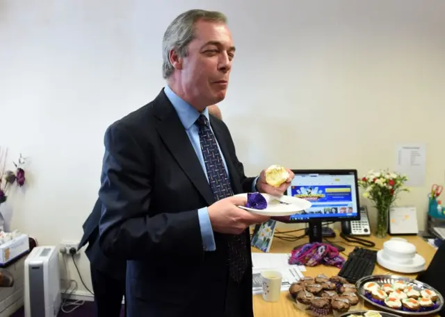 Nigel Farage eating a cupcake