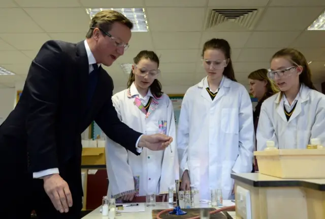 David Cameron with school pupils