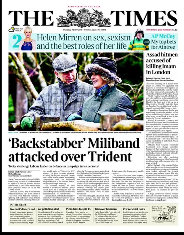 The Times front page