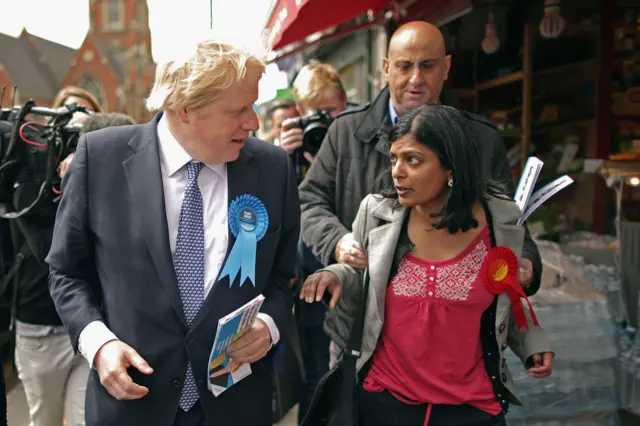 Boris Johnson and Rupa Huq and Conservative party activist