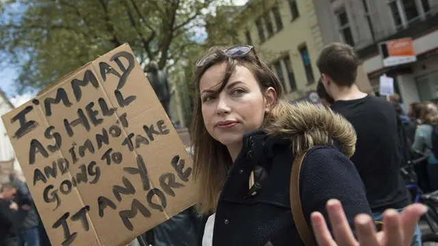 Charlotte Church with a placard at an anti-austerity rally