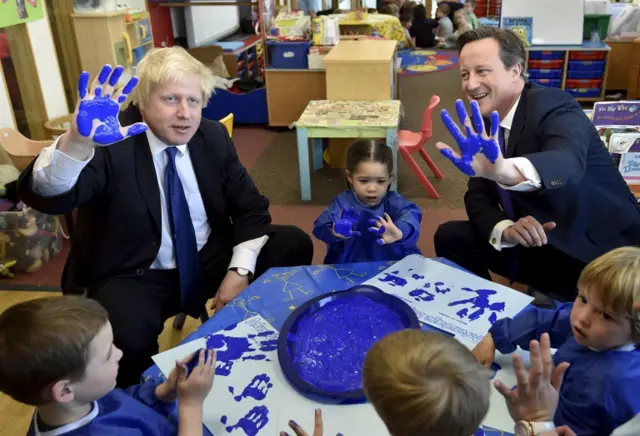 Boris Johnson and David Cameron visiting a nursery