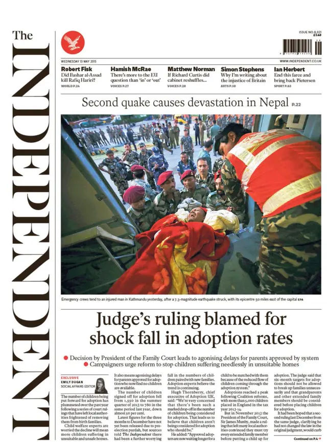 The Independent front page