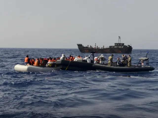 Migrant boats in the Mediterranean